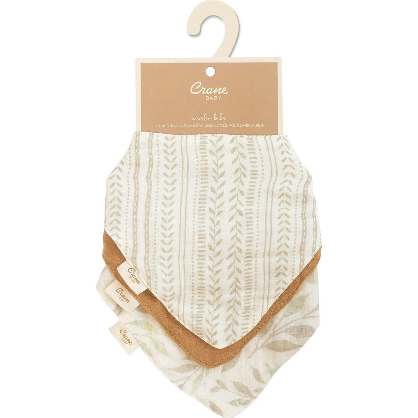 Willow 3-pc. Muslin Baby Bib Set (Copper/Leaf)