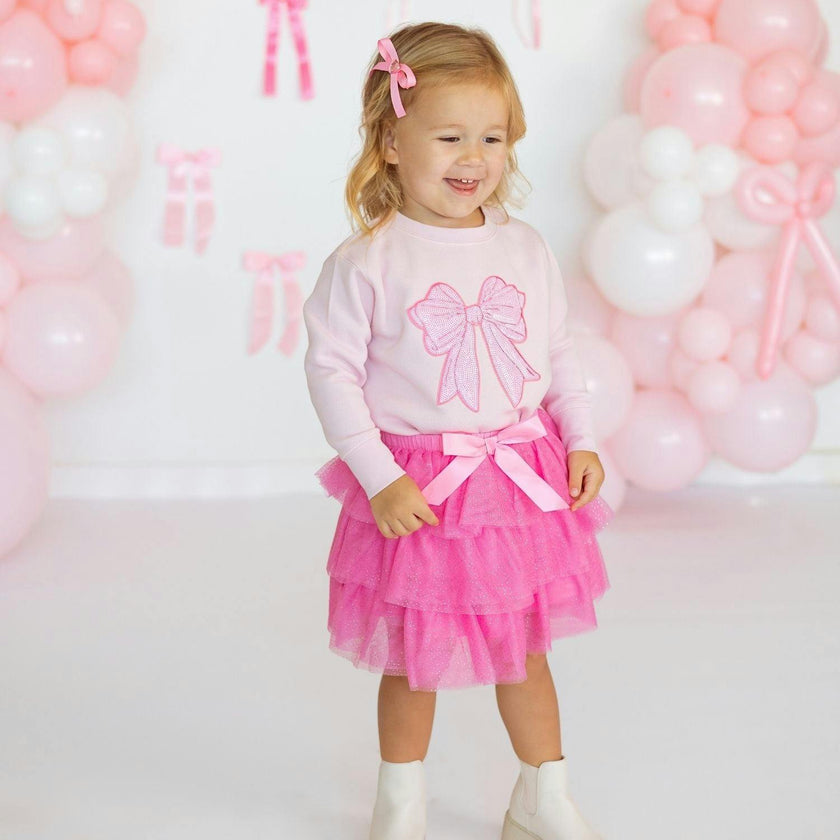 Pink Bow Sequin Patch Sweatshirt