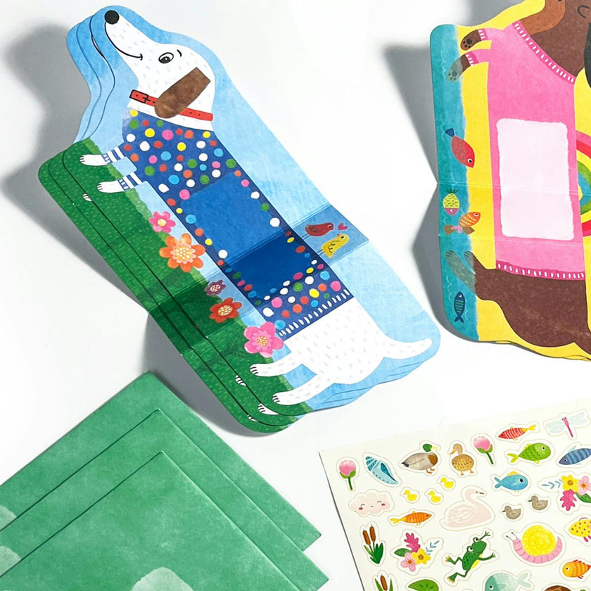 Tiny Tadas! Note Cards and Sticker Set - Playful Pups - 6 Cards Envelopes
