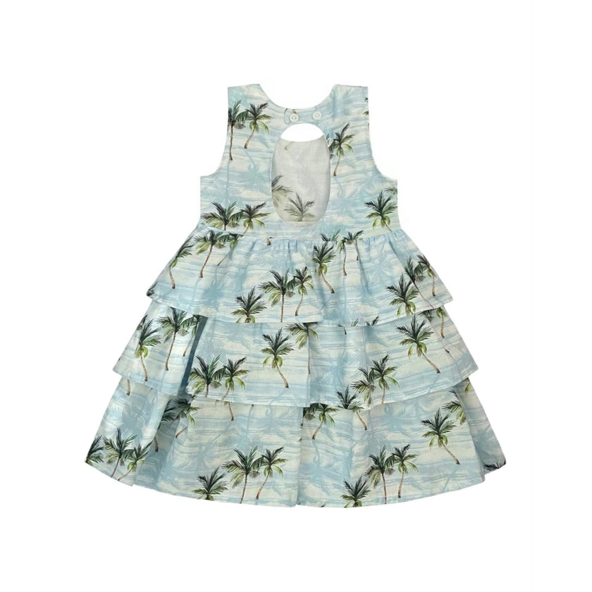 Resorts and Islands Palm Trees Tiered Cotton Summer Dress