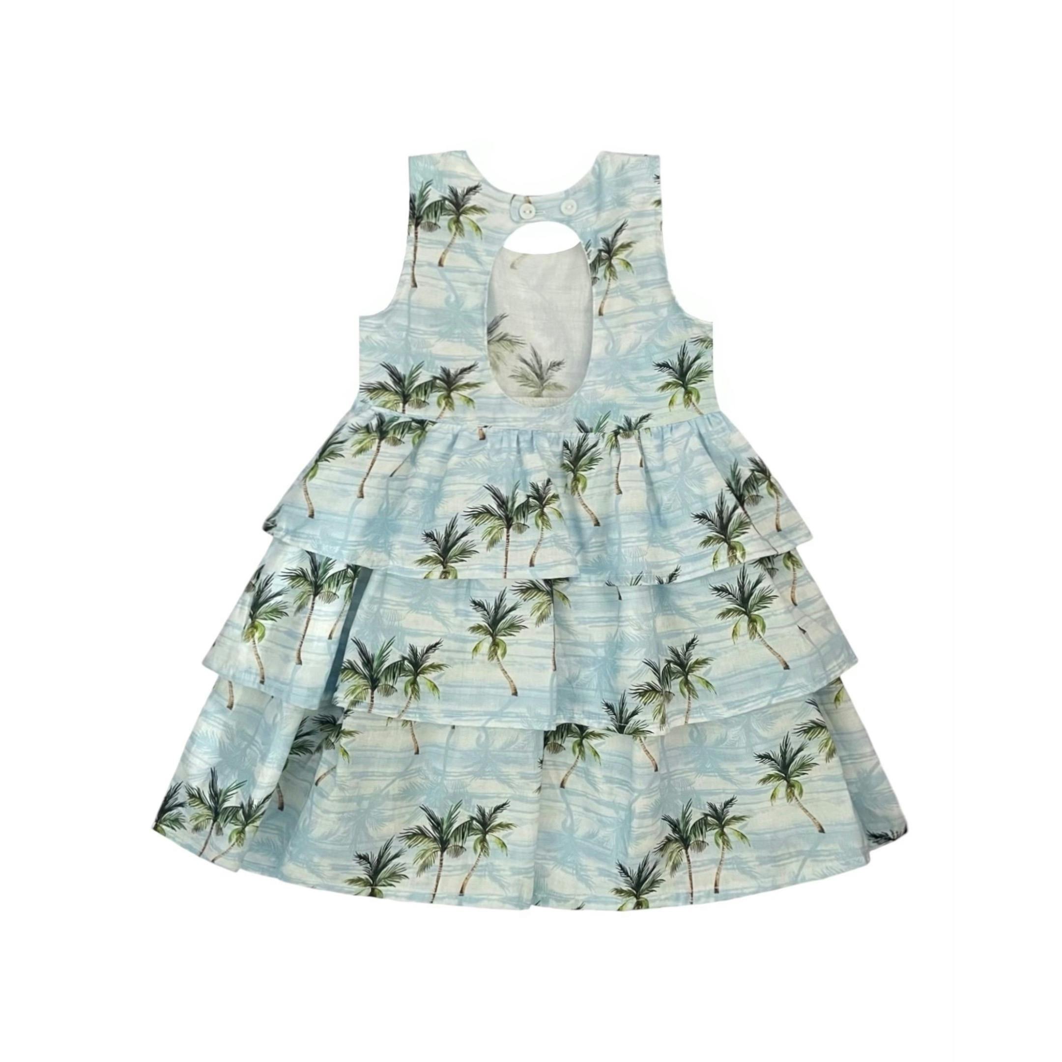 Resorts and Islands Palm Trees Tiered Cotton Summer Dress