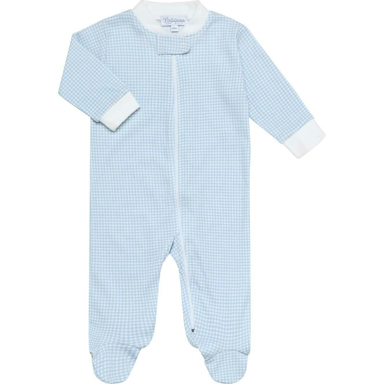 Blue Gingham Zipper Footie