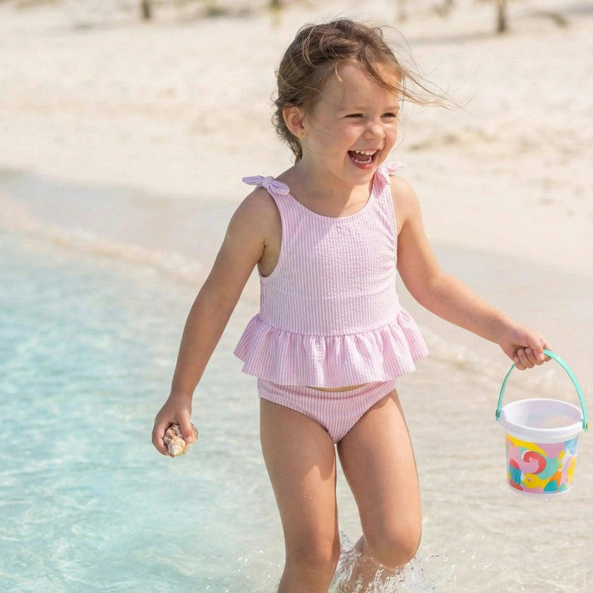 Girls' two-piece swimsuit with lilac stripes | CANDY 2P