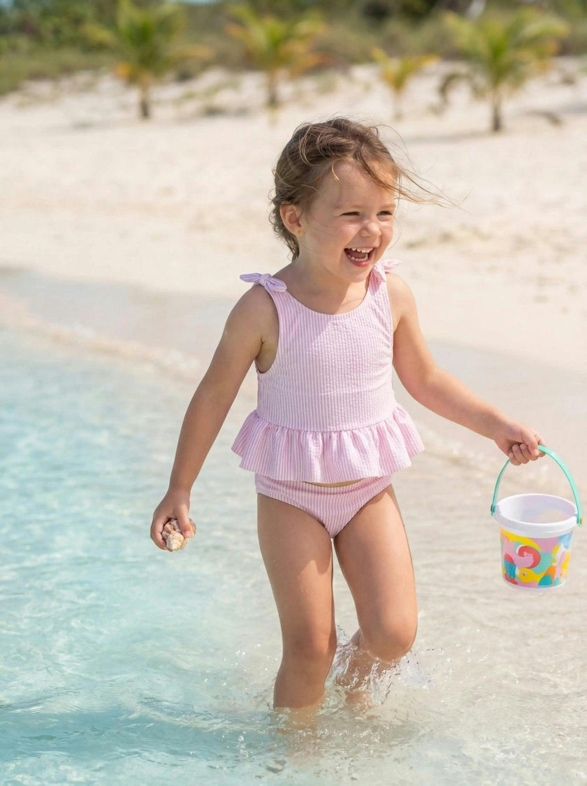 Girls' two-piece swimsuit with lilac stripes | CANDY 2P