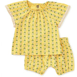 Printed Crochet Trim Baby Set, Yellow