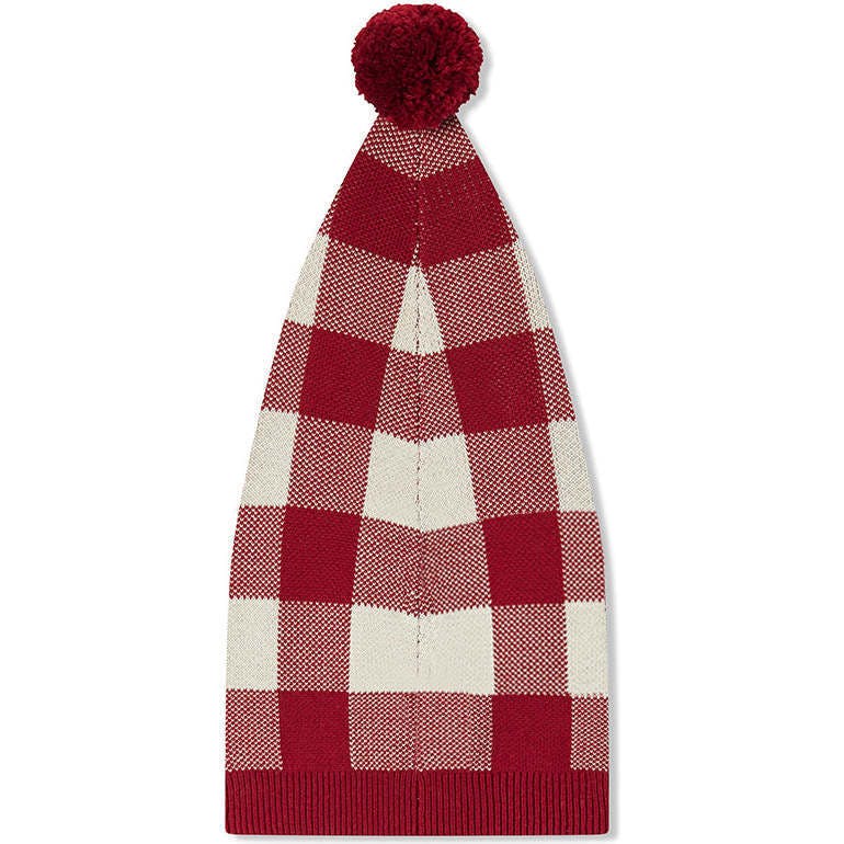 Red Gingham Knit Long Stocking Cap