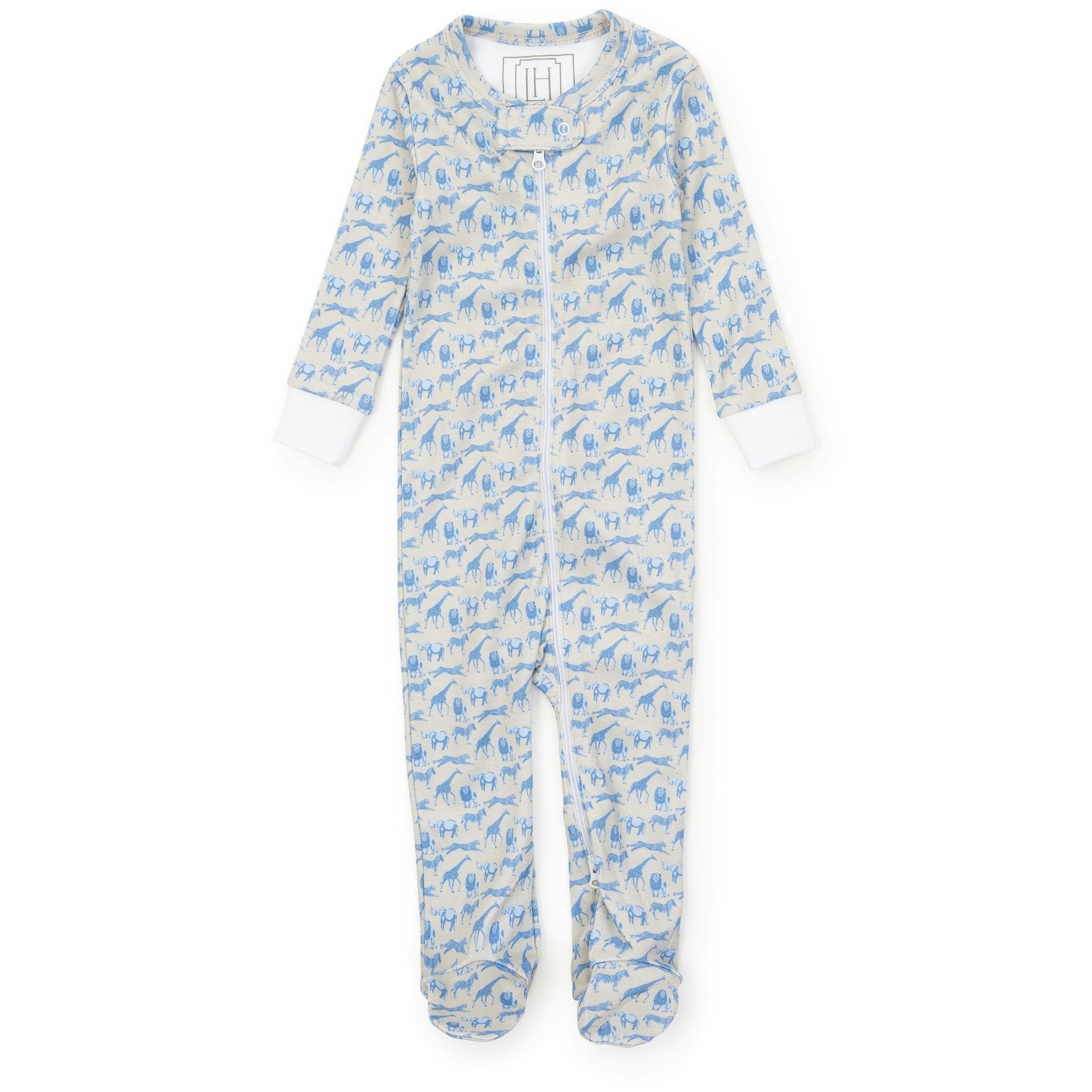 Parker Boys' Zipper Pajama - Blue Savanna Safari