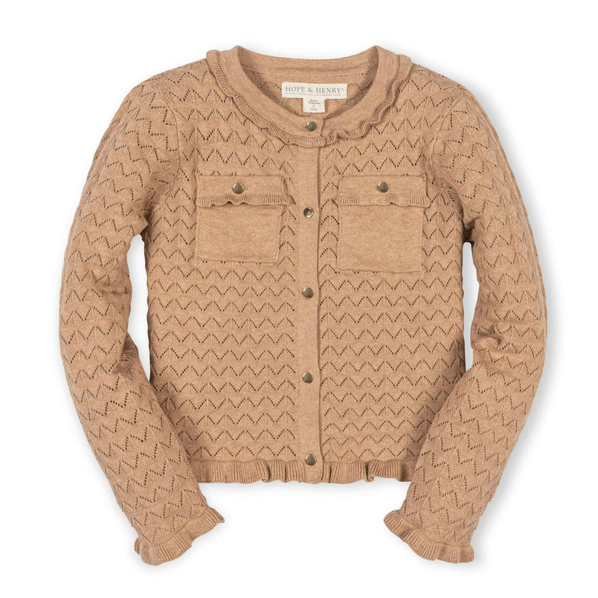 Organic Ruffle Trim Pointelle Cardigan