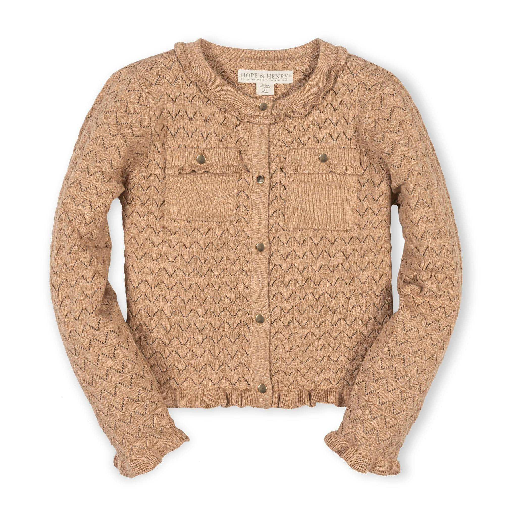 Organic Ruffle Trim Pointelle Cardigan