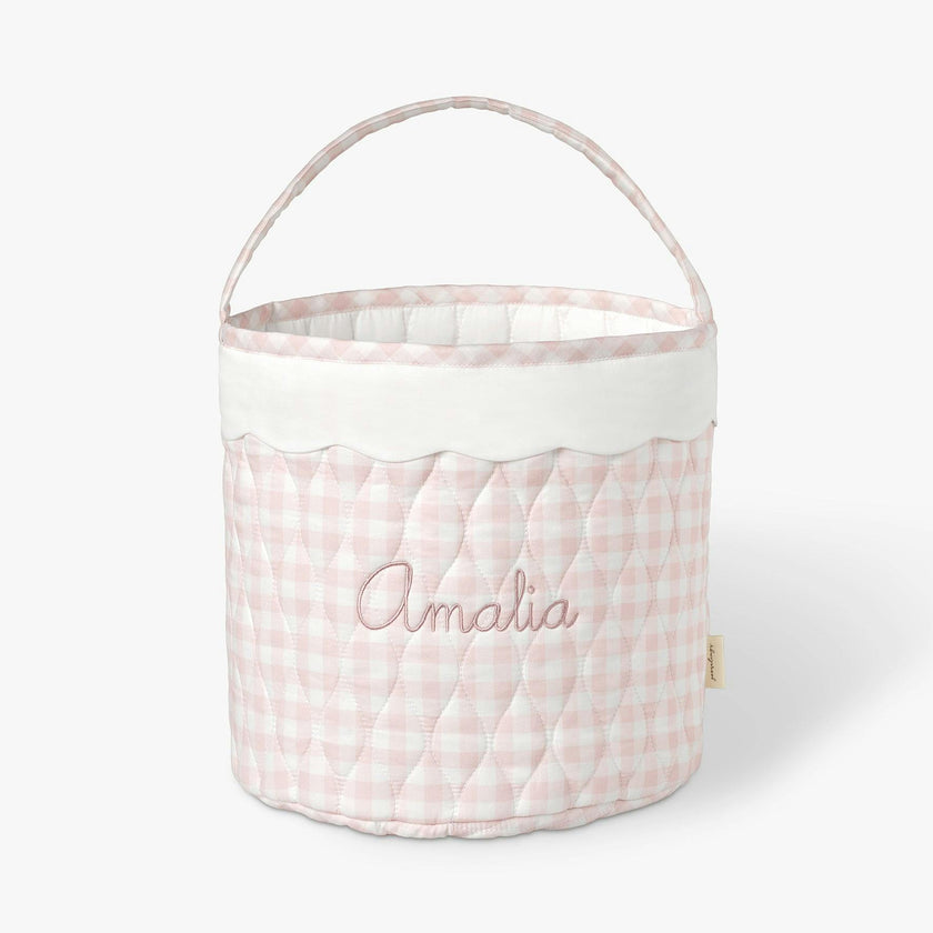 Quilted Storage Basket - Pink Gingham