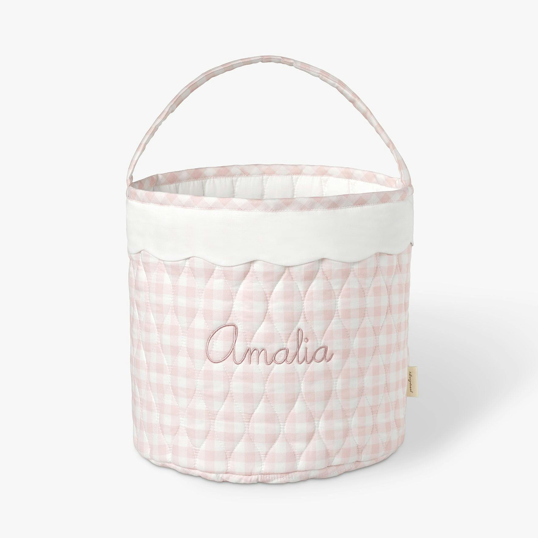 Quilted Storage Basket - Pink Gingham