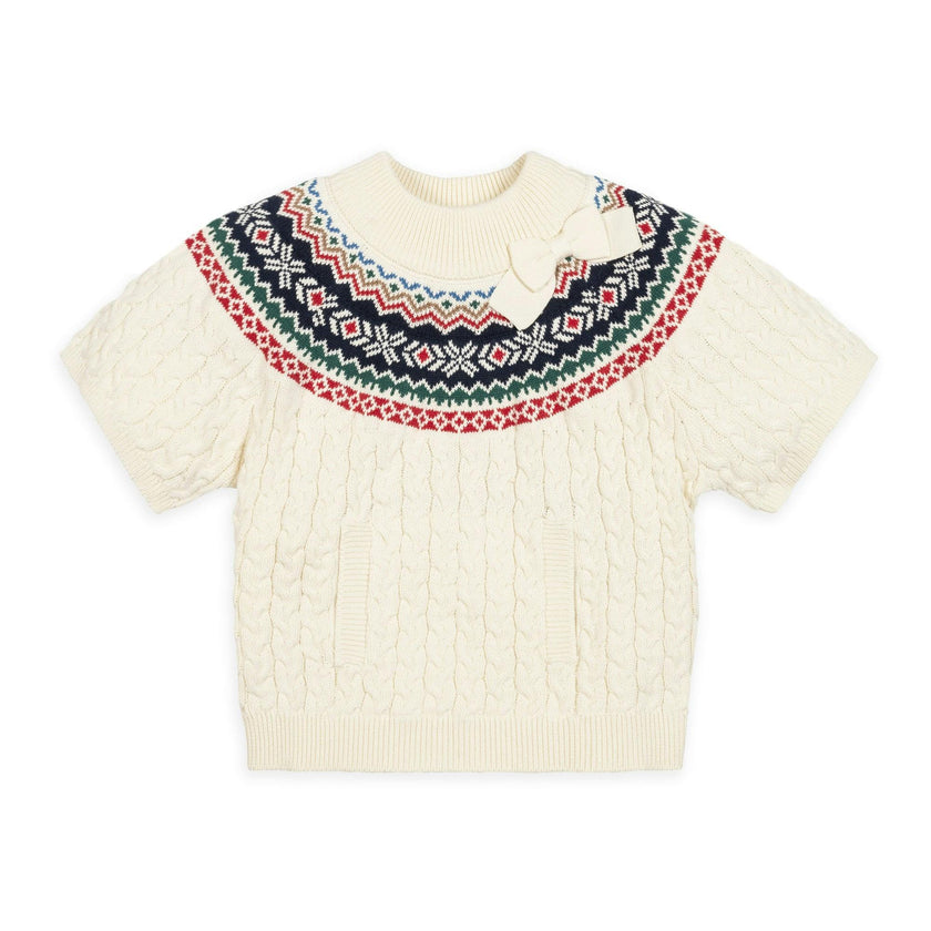 Organic Mock Neck Fair Isle Cable Sweater
