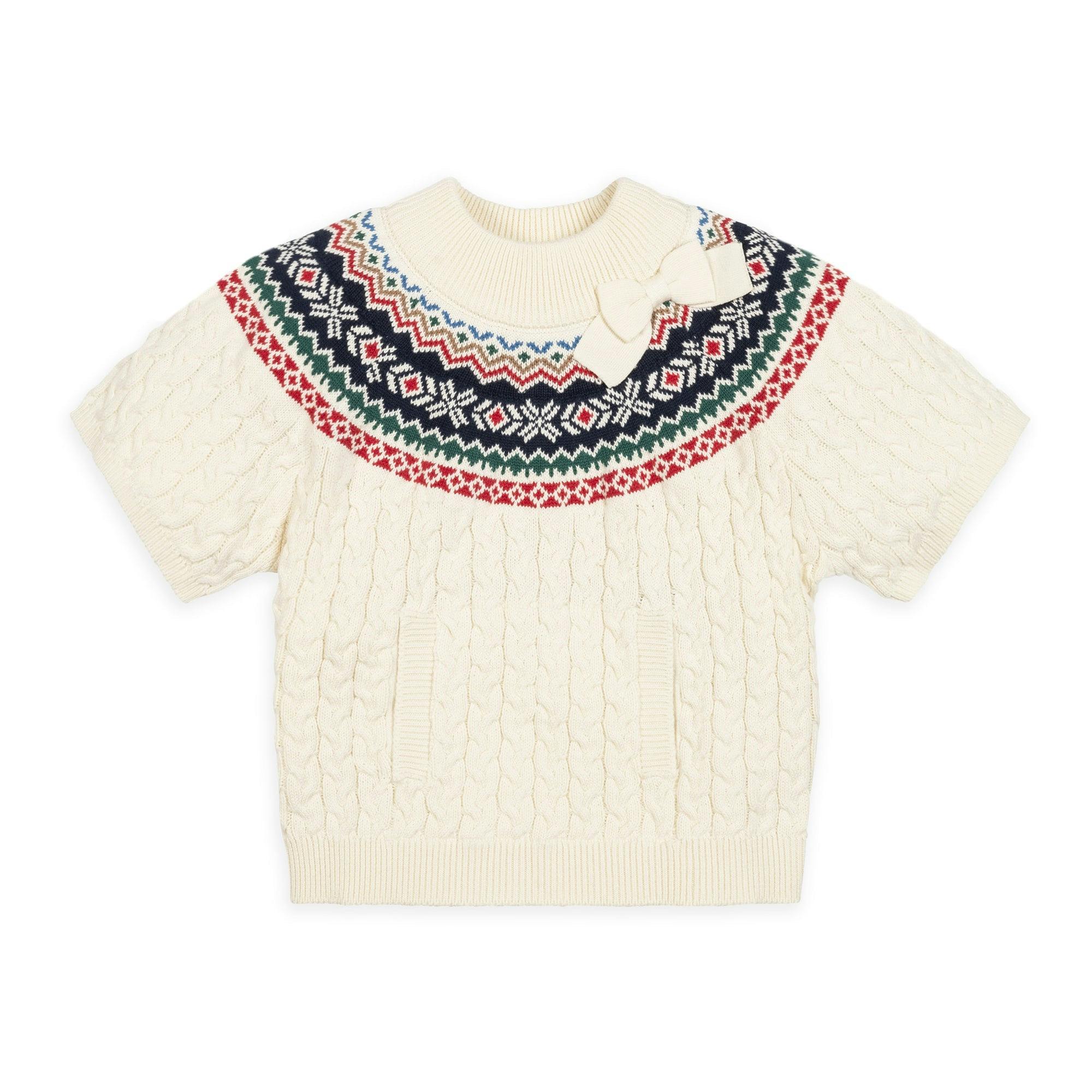 Organic Mock Neck Fair Isle Cable Sweater