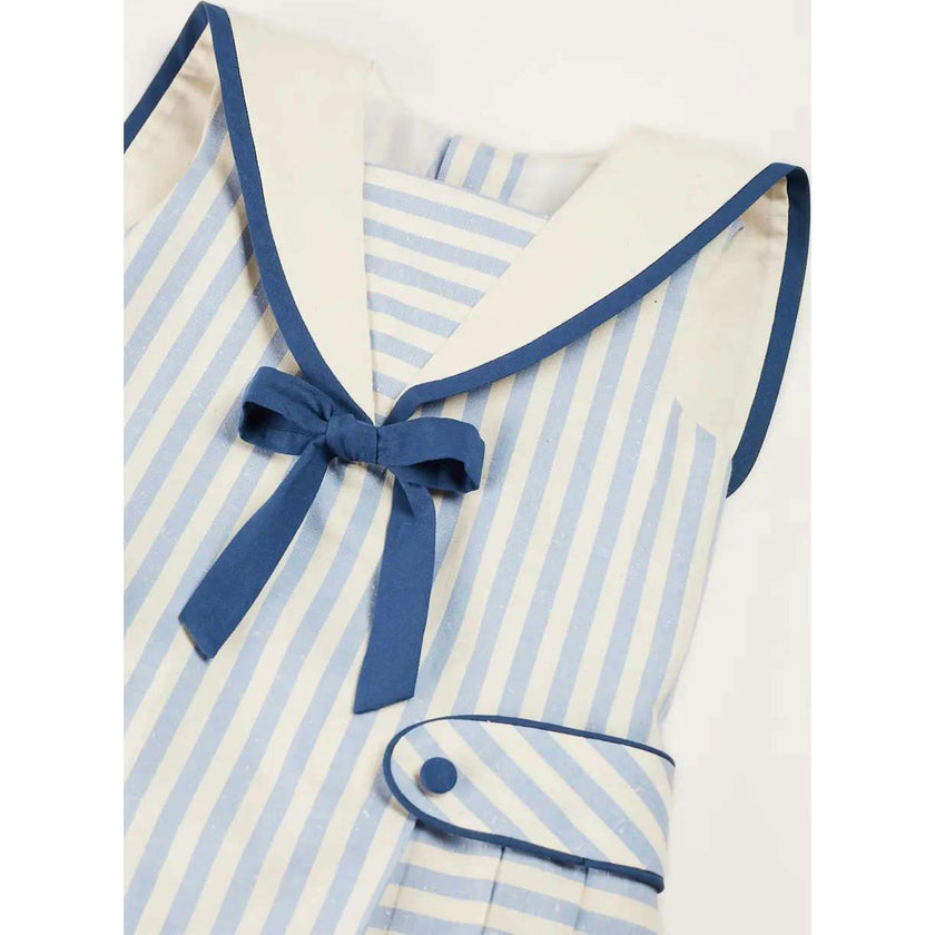 Regency Striped Mariner Collar Pleated Sleeveless Dress in Blue (12mths-10yrs)