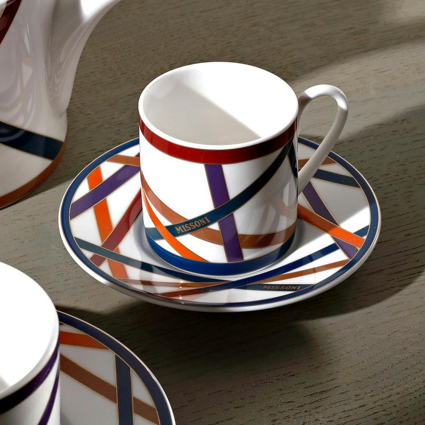 Coffee Cup & Saucer NASTRI Set of 2 in Luxury Box Multicolor diam. 2.3", H 2.5", Cap. 4 oz, Saucer diam. 4.75"