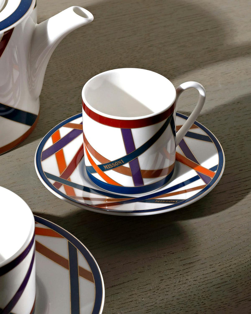 Coffee Cup & Saucer NASTRI Set of 6 in Luxury Box Multicolor diam. 2.3", H 2.5", Cap. 4 oz, Saucer diam. 4.75"