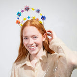 Packed Party Confetti Star Novelty Headband - Two-Tier Gold Metal Headband with Shakeable Confetti-Filled Vinyl Stars and Gold Glitter Accents, One Size