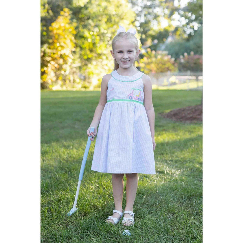 Check Seersucker Dress With Golf Cart