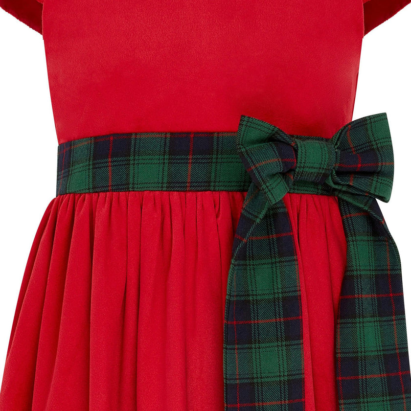 Jane Velvet & Plaid Bow Occasion Party Dress