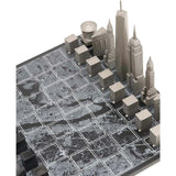 Chess Set Stainless Steel NEW YORK with Wood Map Board