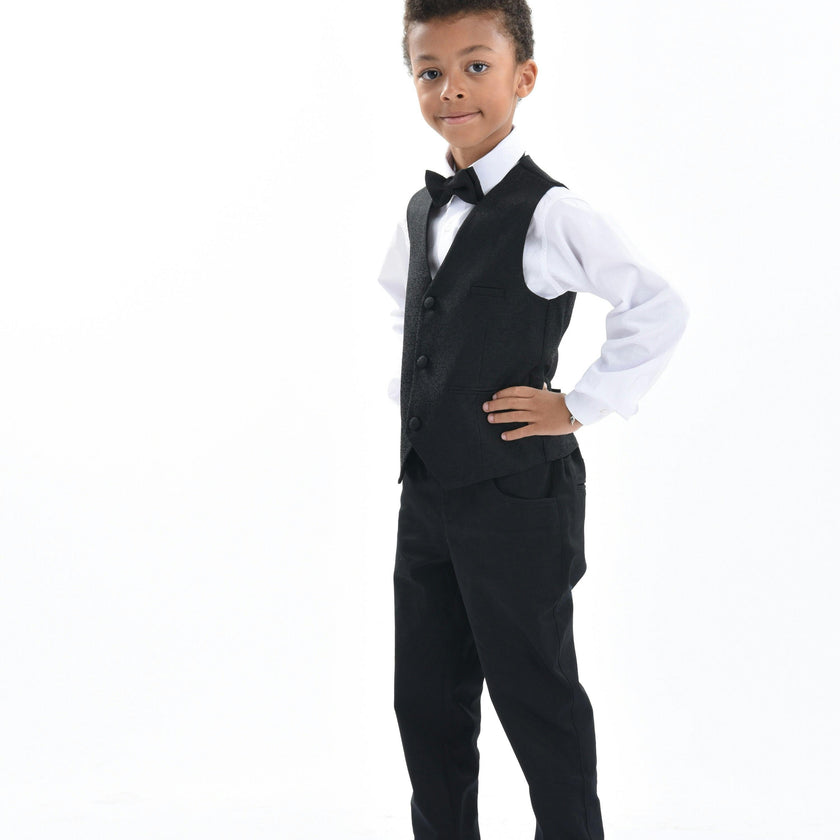 Black Print Vest & Bowtie