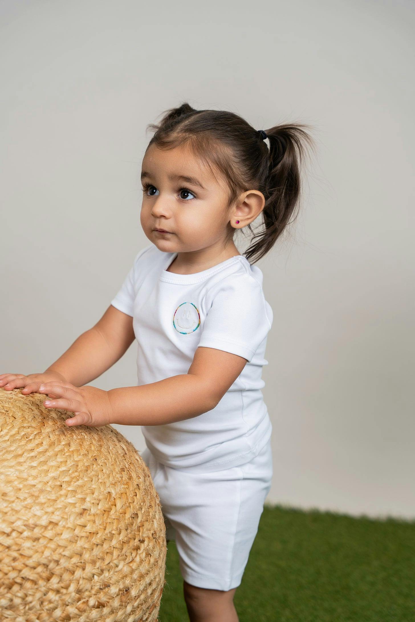 Smiley Embroidered Shorts Set