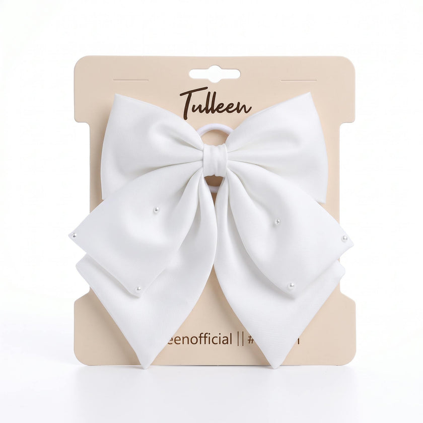White Pearl-Embellished Satin Hair Clip