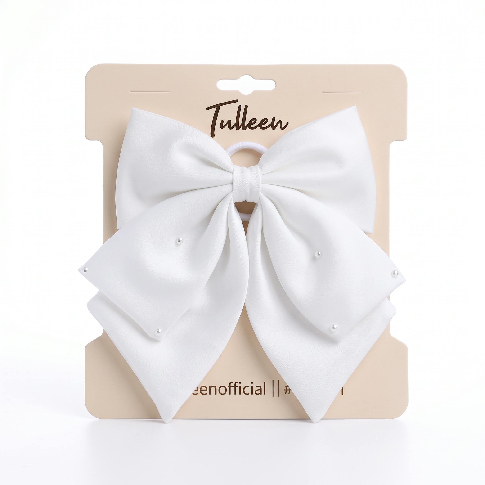 White Pearl-Embellished Satin Hair Clip