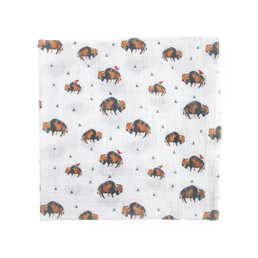 Cotton Muslin Swaddle Blanket - Bison