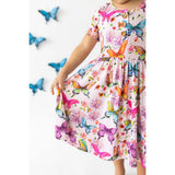 Watercolor Butterfly Short Sleeve Ruffled Twirl Dress