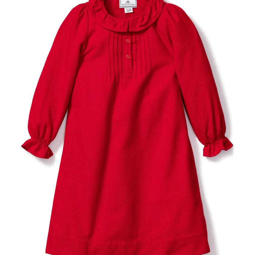 Girl's Flannel Victoria Nightgown in Red