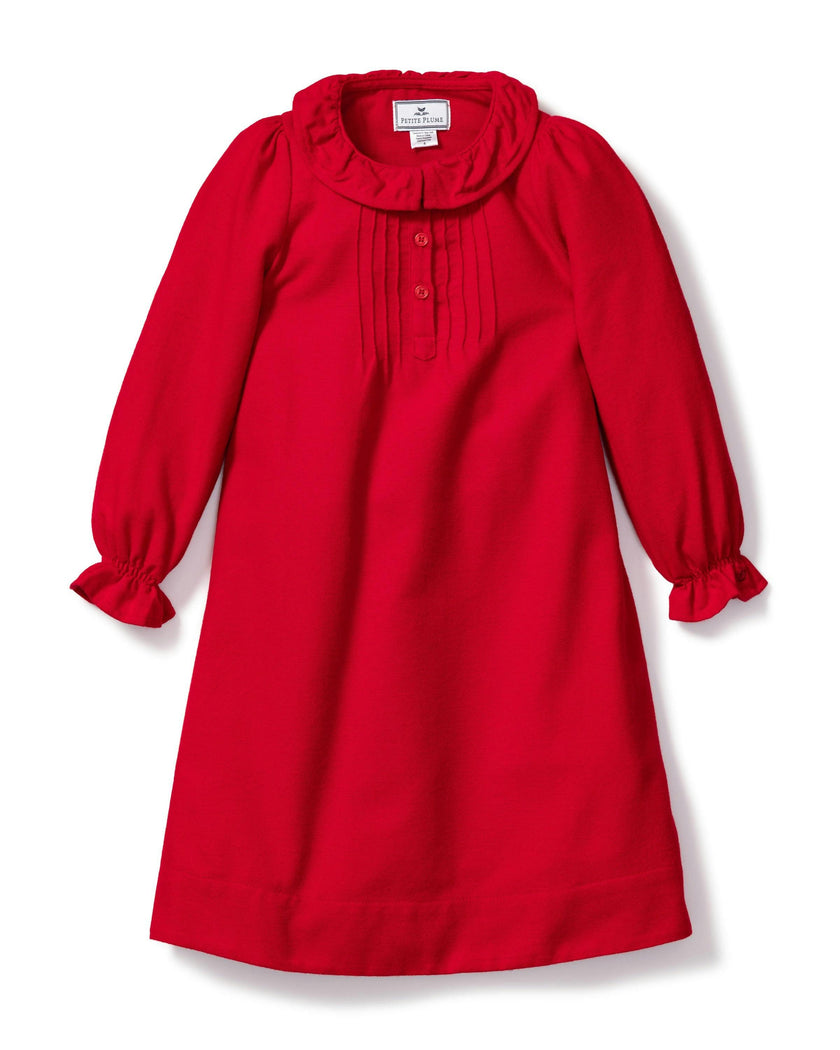 Girl's Flannel Victoria Nightgown in Red
