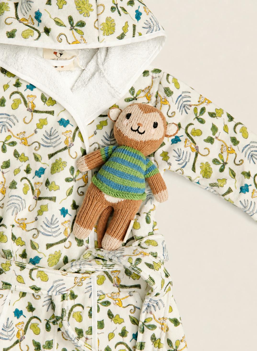 Children's Gift Set: Happy Monkey Bathrobe and Marlow the Monkey Knit Doll