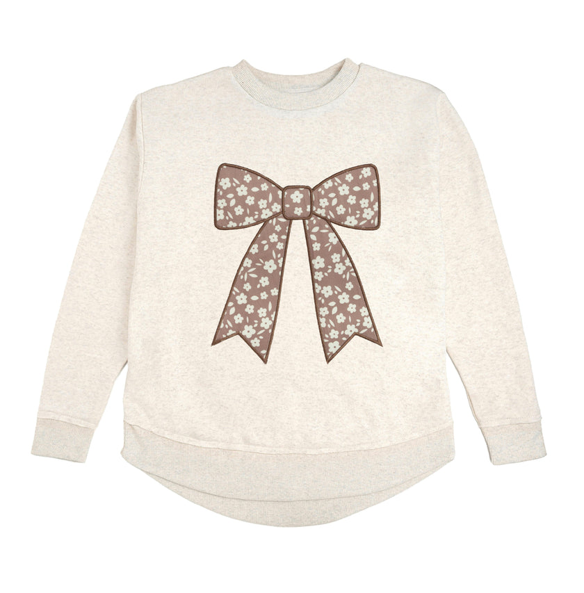 Mocha Floral Bow Patch Women's Sweatshirt