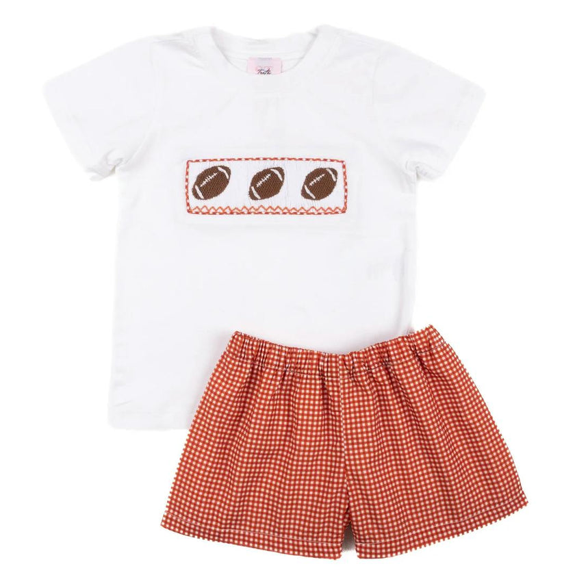 Burnt Orange Gingham Football - Wyatt Short Set