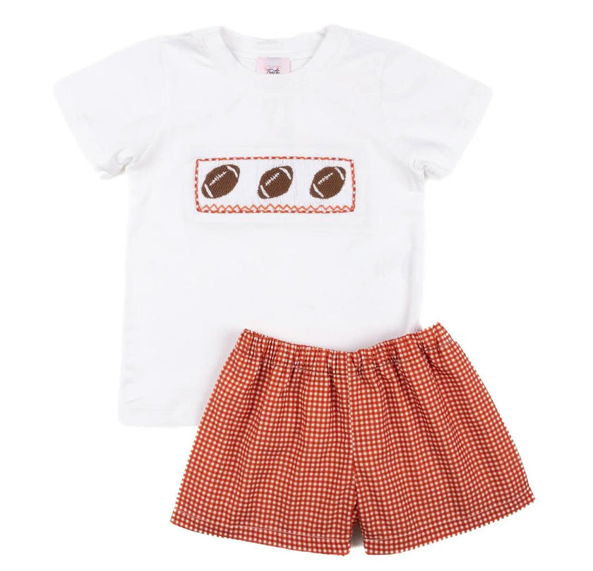 Burnt Orange Gingham Football - Wyatt Short Set