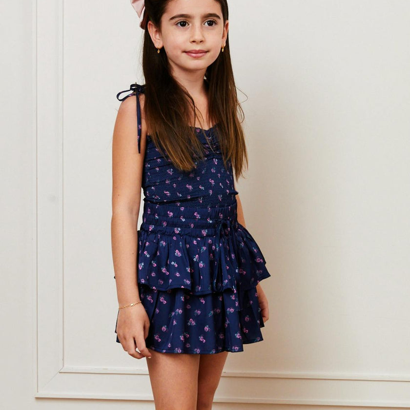 Georgia Navy Rose Satin Smocked Top