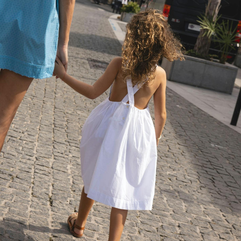 girls shell white cross back pinafore dress