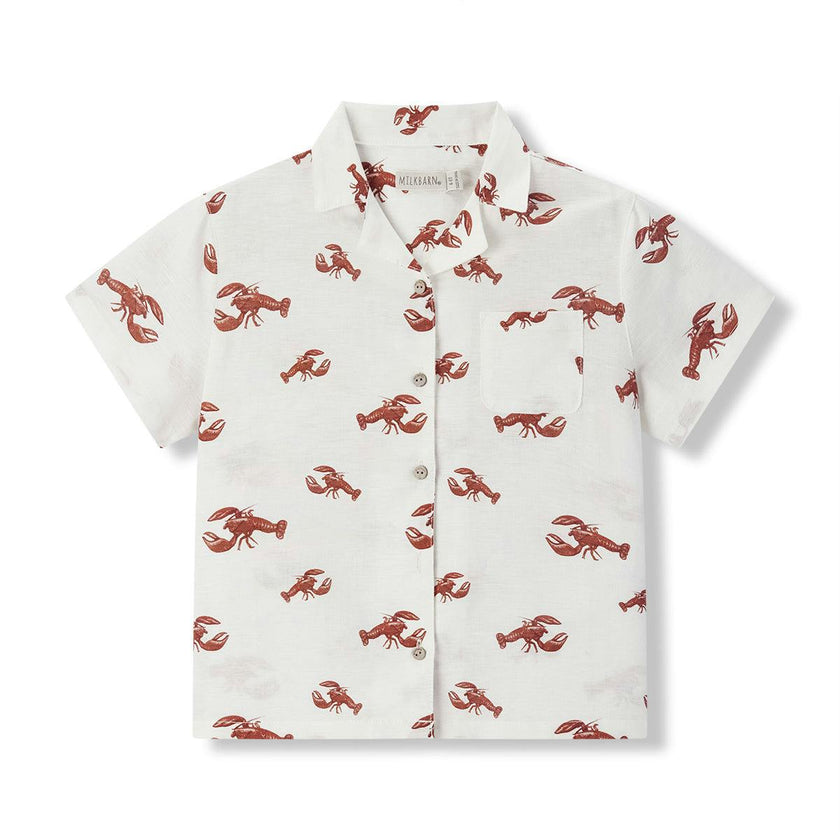Cream Lobster Linen Button-Up Shirt & Shorts Set