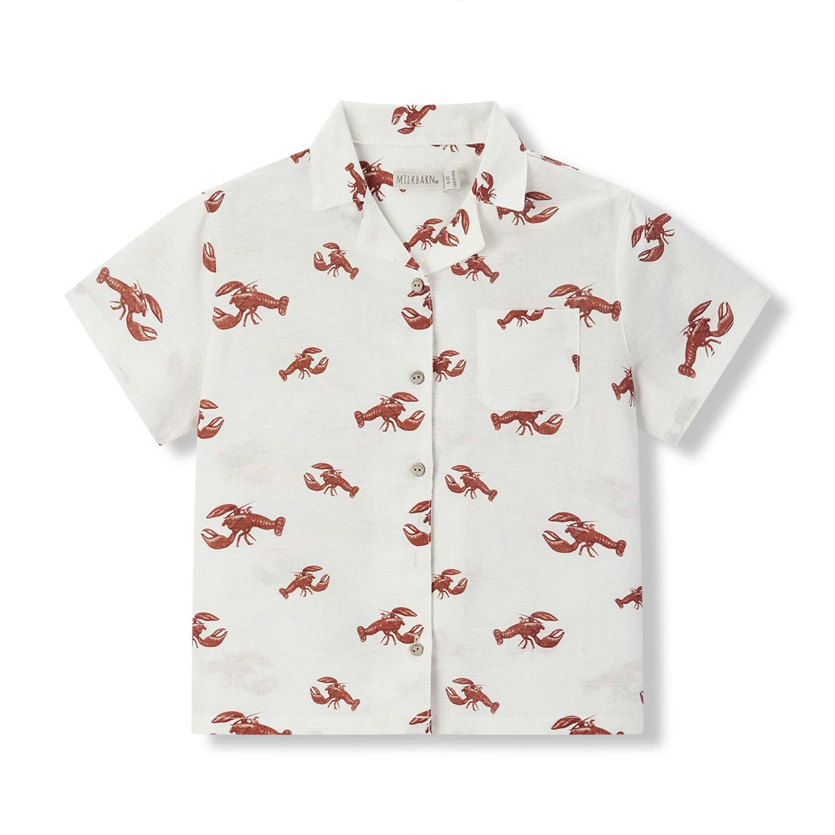 Cream Lobster Linen Button-Up Shirt & Shorts Set