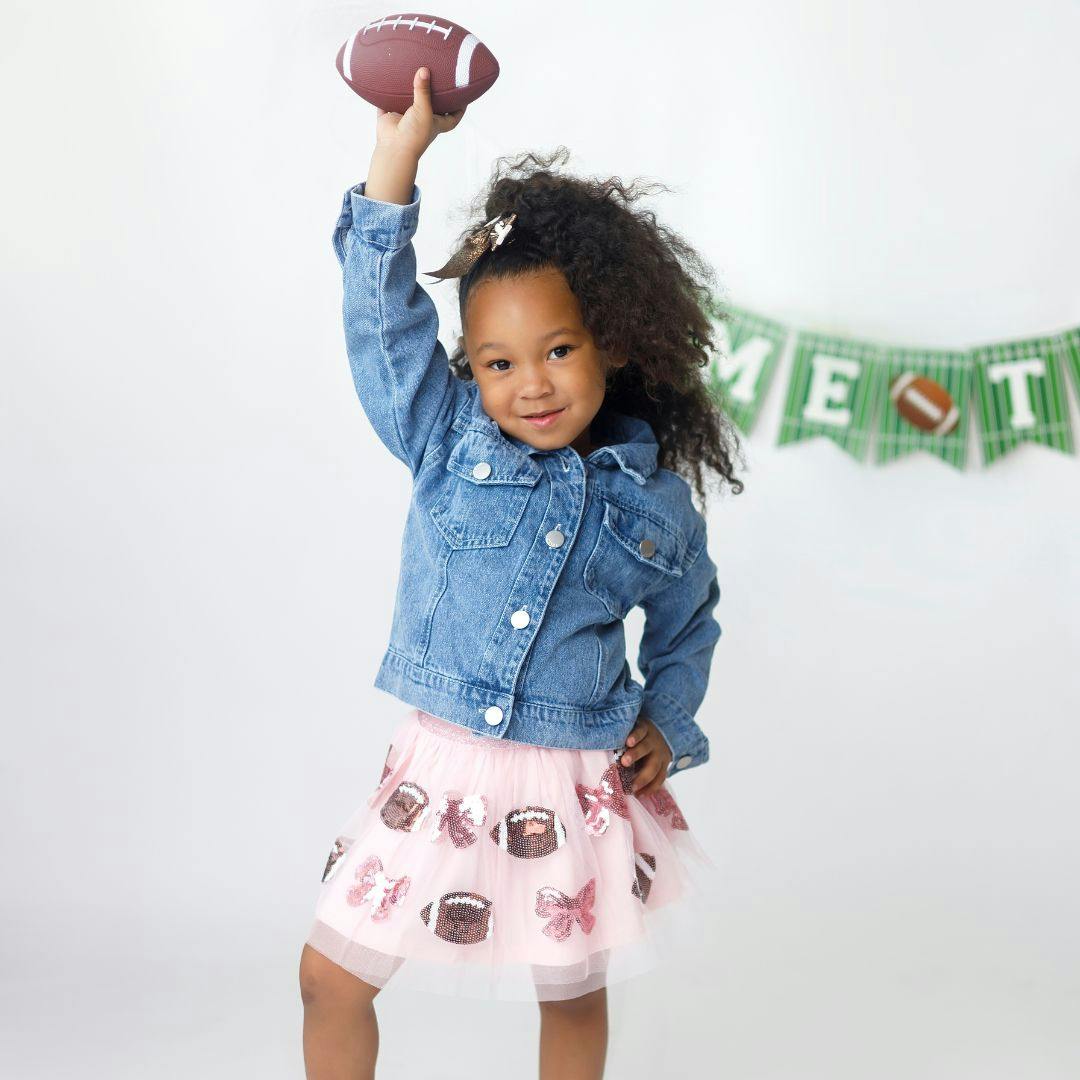 Game Day Football Sequin Patch Denim Jacket