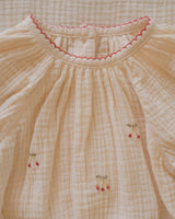 Gauze Romper in Embroidered Cherries