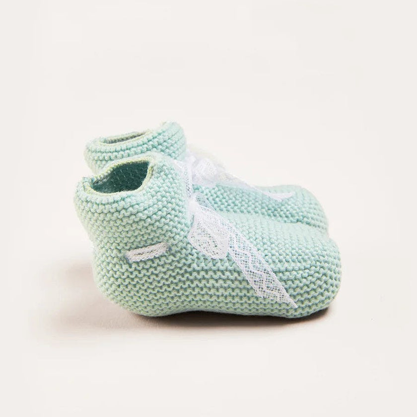 Lace Detail Knitted Booties in Sage Green (0-6mths)