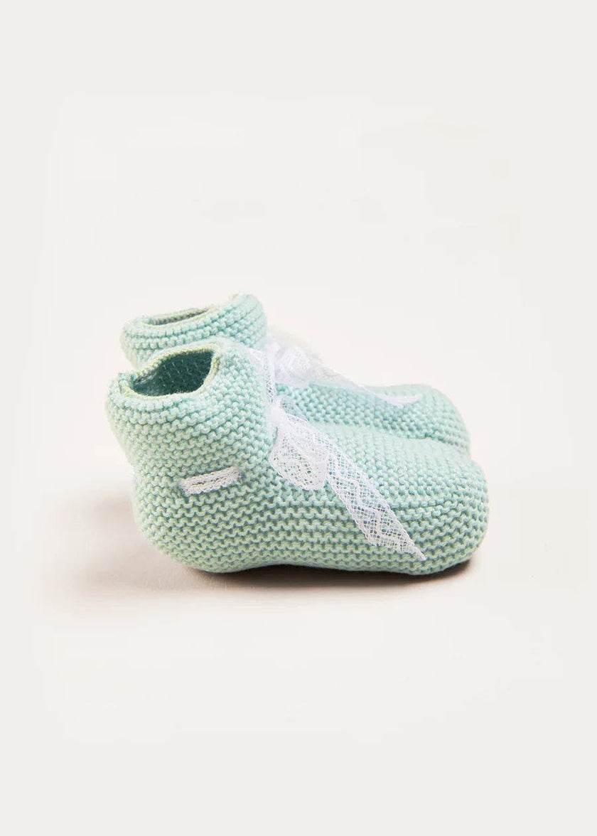 Lace Detail Knitted Booties in Sage Green (0-6mths)