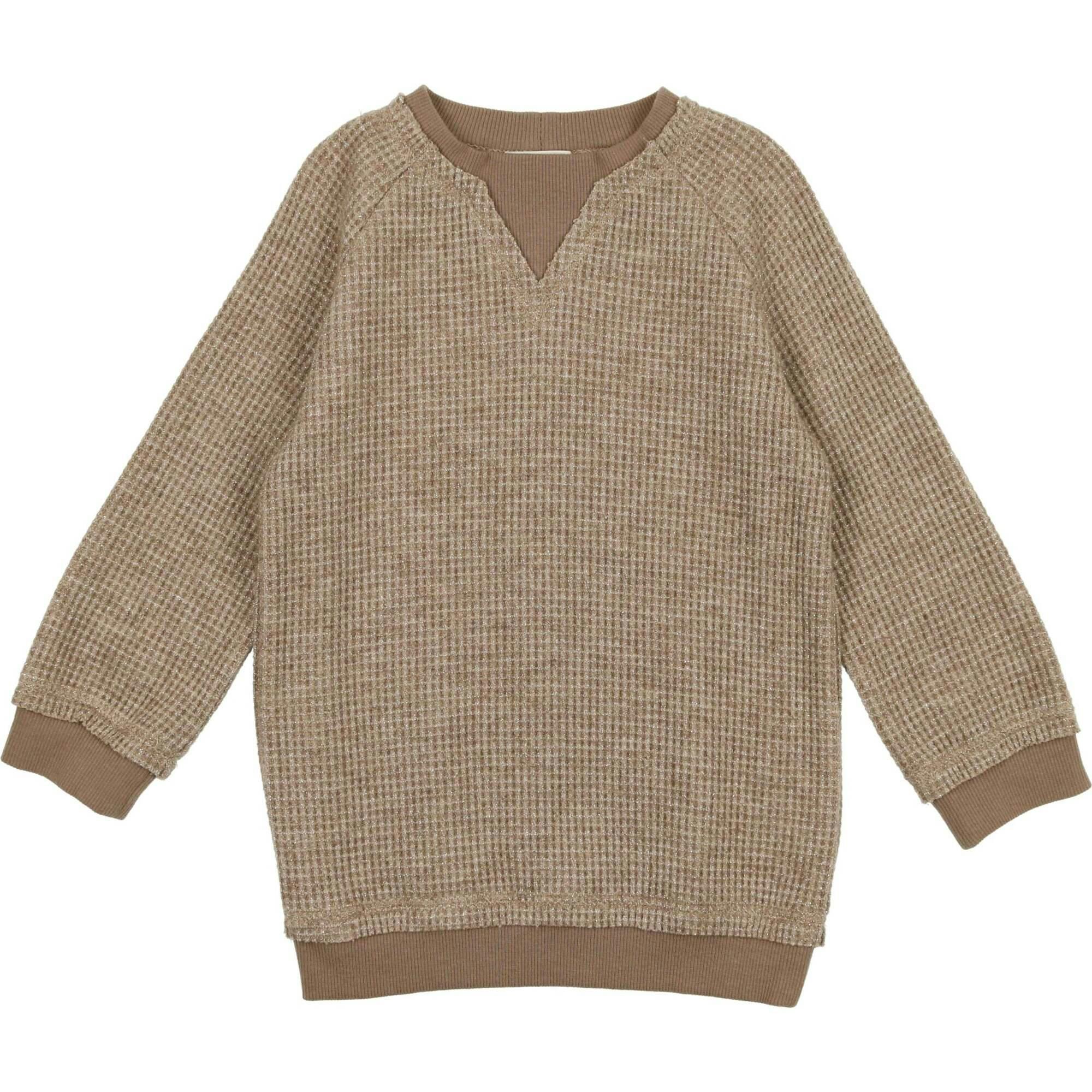 Waffle Knit Sparkle Crew Neck Relaxed Fit Sweater