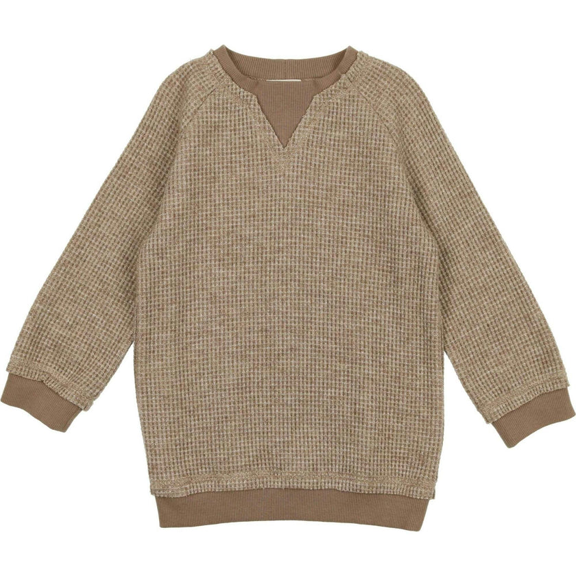 Waffle Knit Sparkle Crew Neck Relaxed Fit Sweater