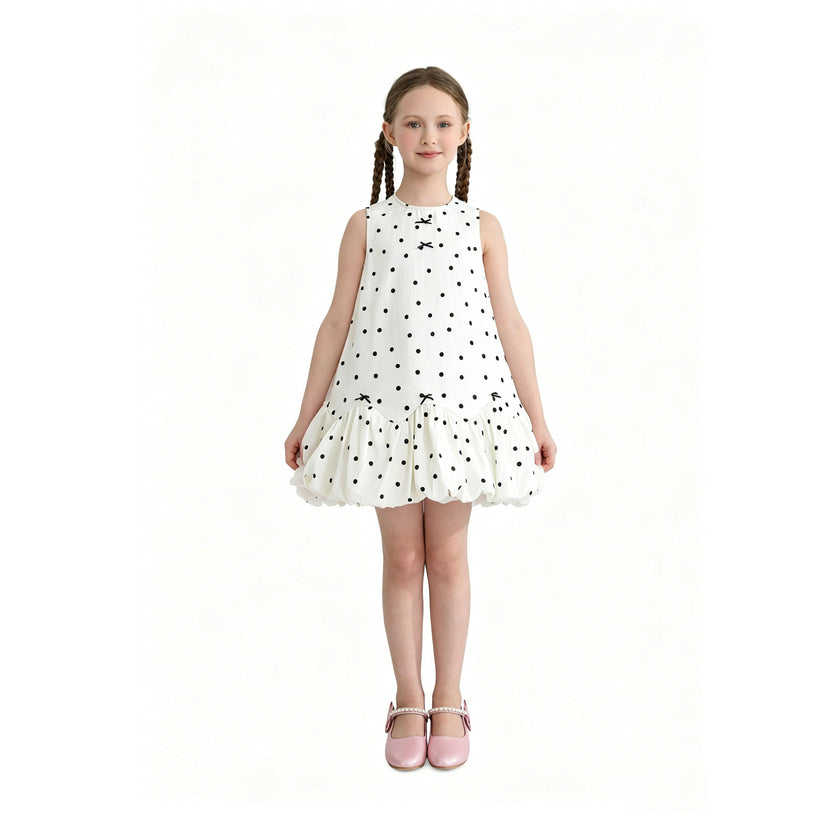 Beige Polka Dot Bow Dress