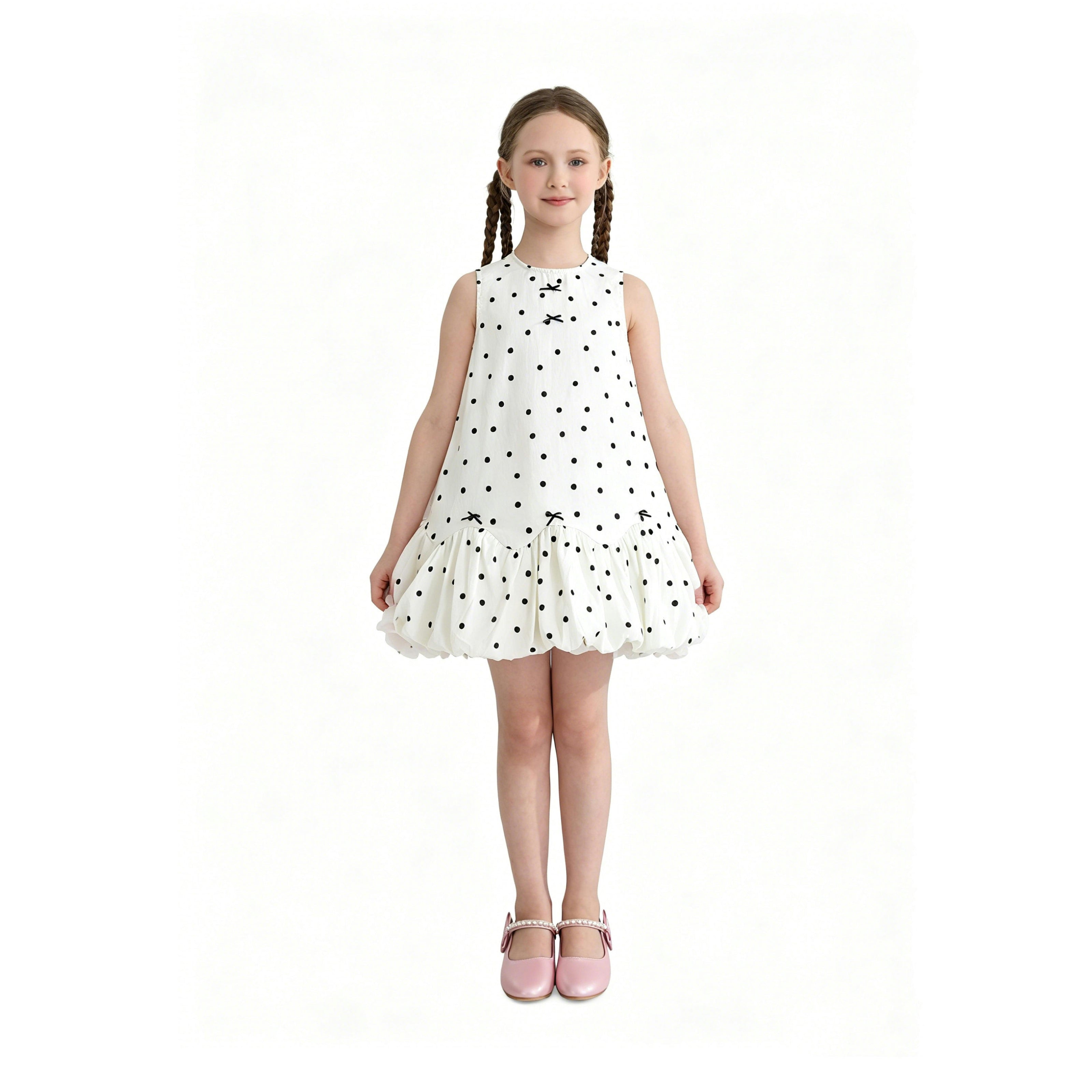 Beige Polka Dot Bow Dress