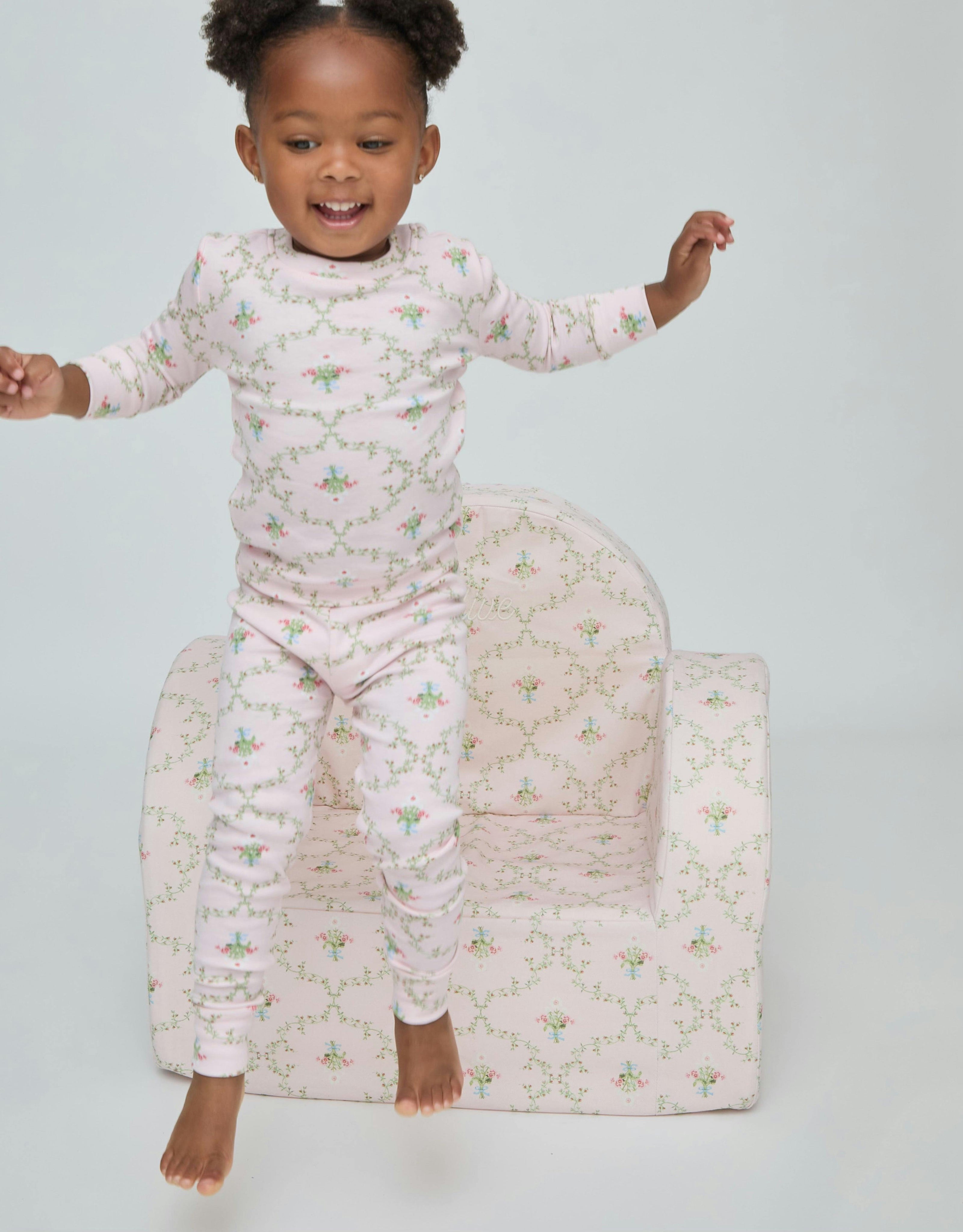 The Tiny Sully Pajama Set - Light Pink Trellis