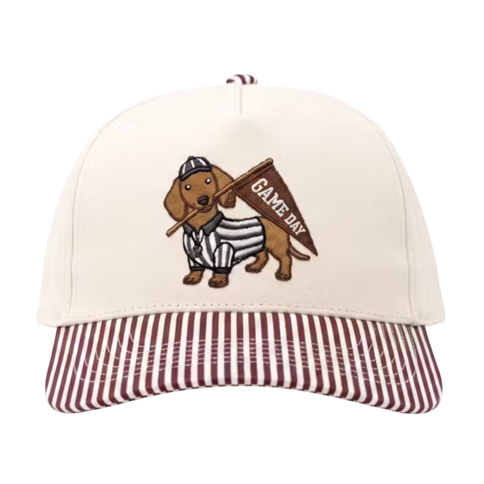 Game Day Dachshund Embroidered Hat, Brown Stripes